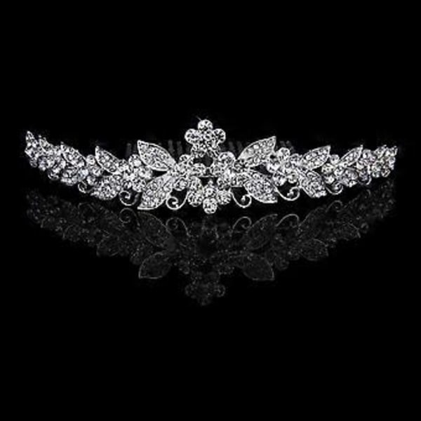 Vacker Bröllop Brud Glänsande Kristall Strass Krona Tiara Hårband med Kam (Silver)
