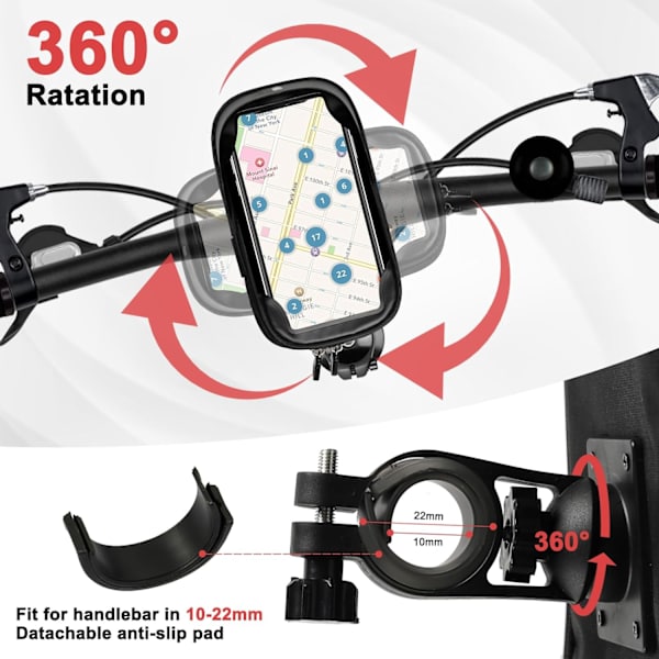 （Svart）Vattentät Telefonhållare för Cykel, MTB Styrbag, 360°