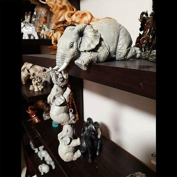 Elefant Sitter Hand Figurer Hängande Kant Prydnad Bord Hem D