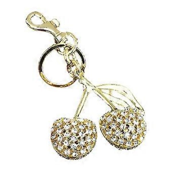 Kirsebærformet nøkkelring med rhinestones, allsidig sjarm for nøkler og vesker, fruktformet nøkkelringanheng, veskedekorasjon (stil 1 gull)
