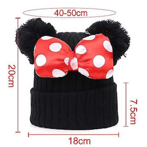 Sød Tegneserie Mickey Mouse Dobbelt Pompom Sløjfehue Vinter Piger Børn Strikket Beanie Hat ( )