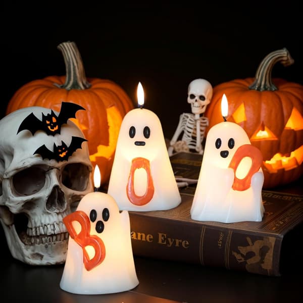 3-delt Halloween Spøgelse Flammefrit Lys Sæt, Halloween Indendørs Indretning - A
