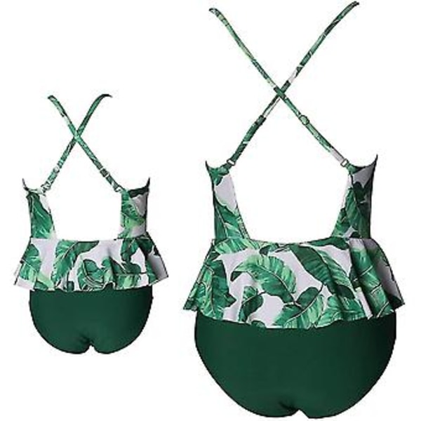 Flickbaddräkt Tvådelad Bikini Set Volang Falbala Badkläder Baddräkter-e( J2004-green One Piece)