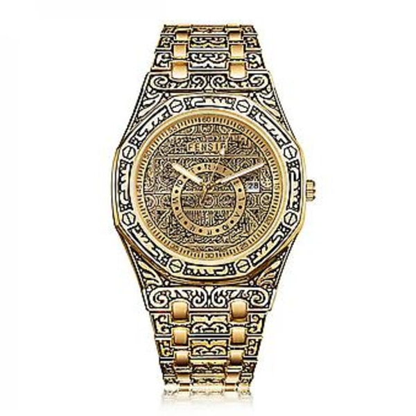 Herreur Mode Vandtæt Quartz Relojes De Hombre Selvlysende Rustfrit Stål (Guld)