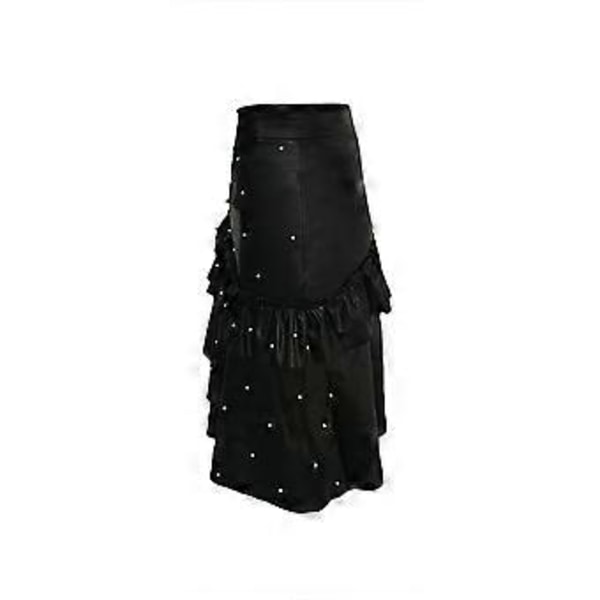 Perler PU Læder Nederdele, Bodycon Flæsekant Sort Casual Nederdele, Dametøj (XXXL)