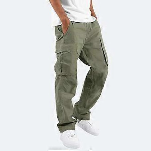 Cargo Byxor Herr Multi-Ficka Band Mjukisbyxor Streetwear Casual Herr Byxor Trousers(S grön)