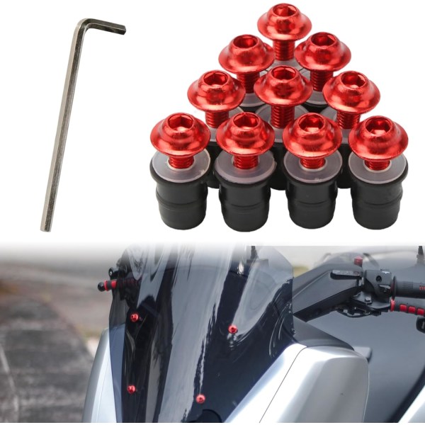 Motorcykel vindruta bultar och skruvar (röd), M5x16mm Universal M