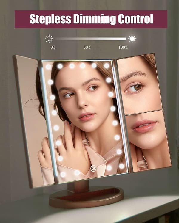 Lighted Vanity Mirror Touch Trifold Lighting 2x3x Magnification w