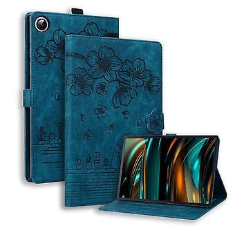 Läderfodral för Samsung Galaxy Tab A9+ med kattmotiv (Blå)