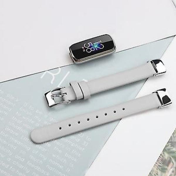 Lærreim for Fitbit Luxe S (Hvit)