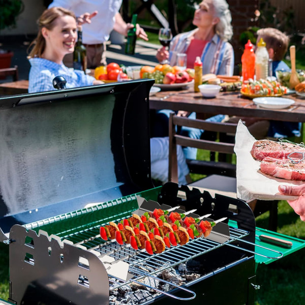 Grillspettset i rostfritt stål, grillspett med hållare,