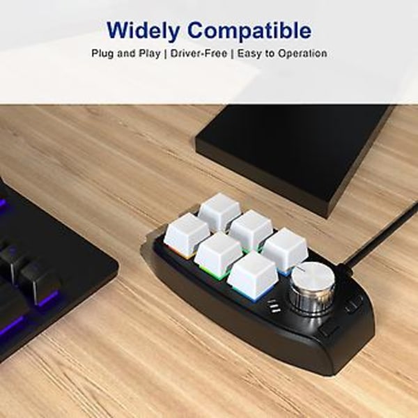 Tilpasset programmeringsmakroknapp-tastatur 6 taster 1 knapp Kopier lim inn USB RGB (Hvit Bluetooth)