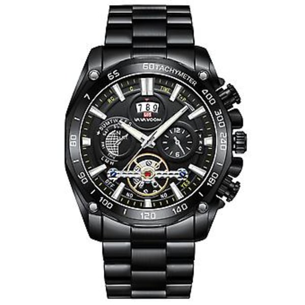 Vandtæt Herreur Lysende Relojes De Hombre Rustfrit Stål Quartz Klassisk (Sort)