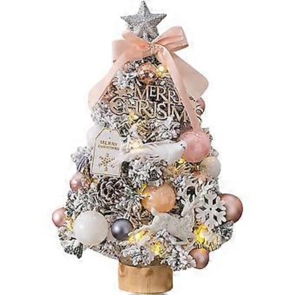 Litet Konstgjort Julgran Upplyst Skrivbords Julgran Med Trädtopp Och Ornament För Juldekoration (Rosa)