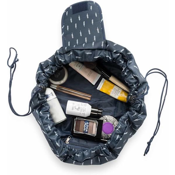 Toilettaske, Quick Make-Up Makeup Bag Toilettaske med snøre (Navy Feathers)