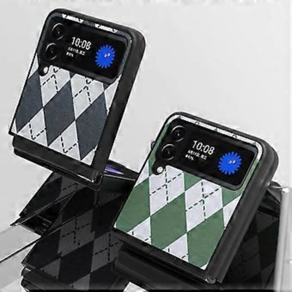 Geometrinen vinoneliökuori, yhteensopiva Samsung Galaxy Z Flip 4:n kanssa, PC-kehys ja PU-nahkainen iskunkestävä suojus