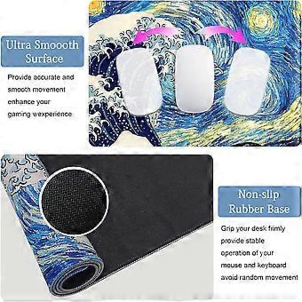 Japansk Stor Utvidet Spillmusmatte, Musmatte med Sydd Kant XXL Størrelse, Skrivebord Matte Trådløs Mus Tastatur Matte for Skrivebord Bærbar PC, Arbeid, Spill