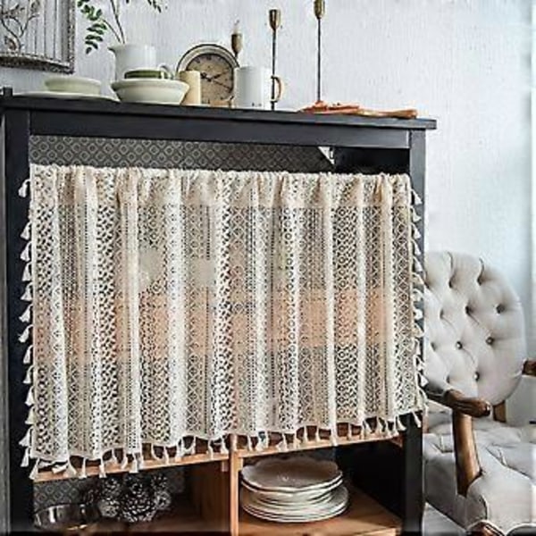 Boho Gardiner med Tofsar Multifunktionell Fönsterdekor för Kök (150*91 C)