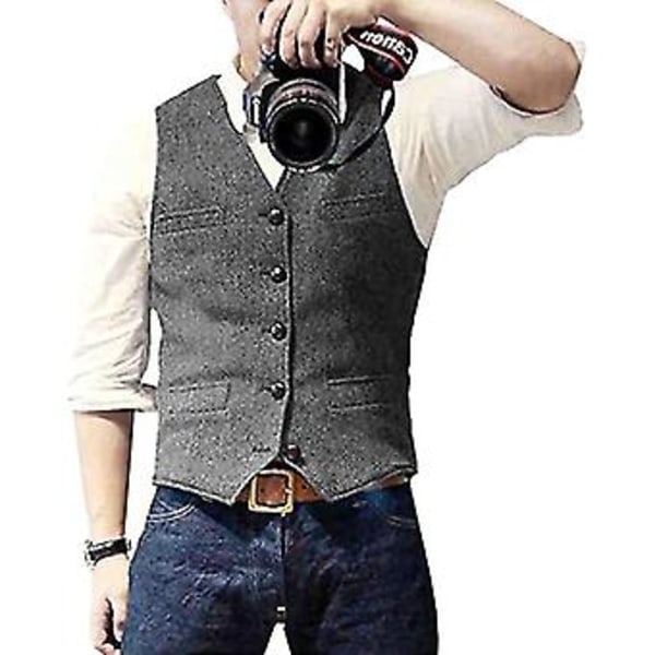 Men's Casual Business Vests, Lightweight Waistcoat Slim Fit Suit Vest(2XL Grey)