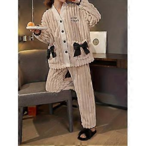 Pyjamas dam korall sammet ny plus sammet förtjockad söt tjej hemmakläder set (M)