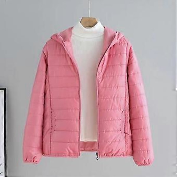 Lätta Vadderade Höst Vinter Jackor Damjackor Med Huva Ultralätt Quiltad Puffig Enfärgad Kappa för Varm Ankdunsjacka (XL rosa)