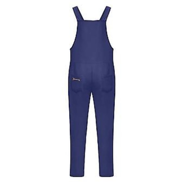 Damernas Våren & Sommaren Casual Lösa Långa Bib Byxor Jumpsuits Baggy Bomull Linne Look Rompers Overalls Byxor Plus Size(3XL Mörkblå)