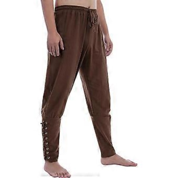 Ankelbandade medeltidsbyxor för män Viking Navigator Pirat Scenshow Kostym Byxor Renässans Gotiska Byxor (XL)