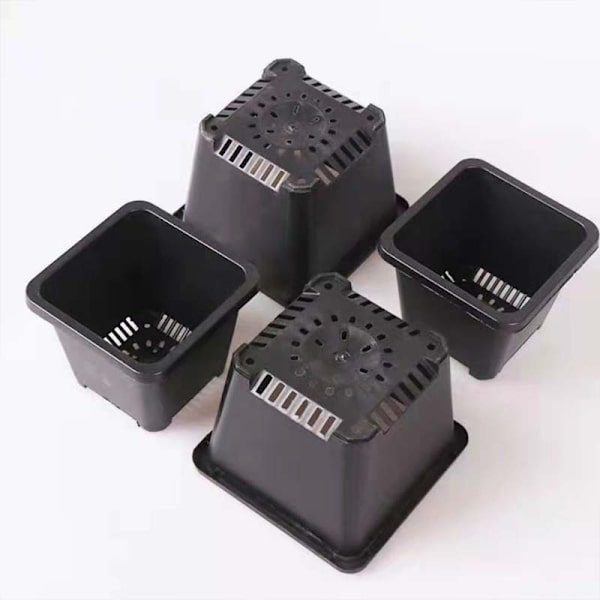 Planteringskruka svart 2-pack 10 #, fyrkantig plastburk svart