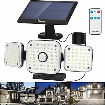 Solcellebevegelsessensorlys for utendørs, 112 LED-er Utendørs solcellelys med fjernkontroll, IP65 Vanntett solcelleflomlys med 5m kabel, 3 moduser Solcelle