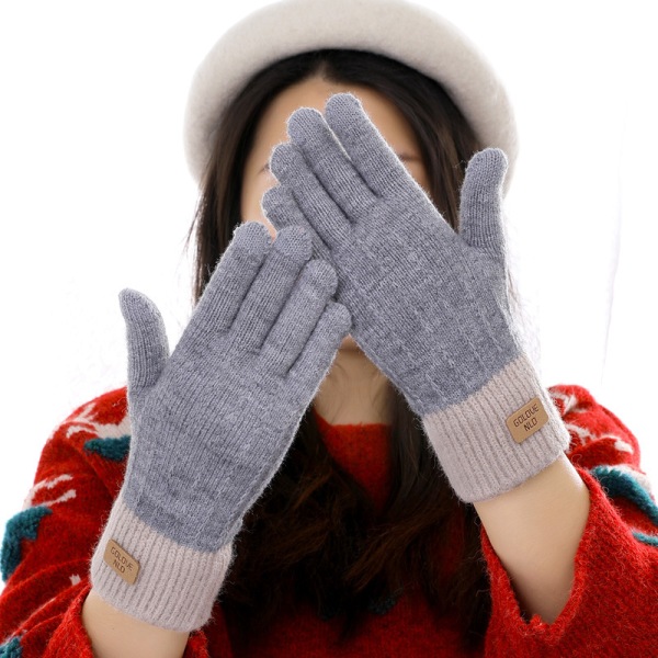 Stickade varma vinterhandskar med pekskärm för kvinnor, stickad resår W