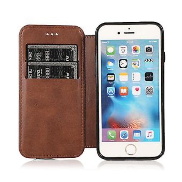 PU-nahkainen folio-kotelo iPhone 6p/6sp:lle, liiketoiminta-tyyli, lompakkotoiminto, putoamissuoja, telinetoiminto, kestävä (ruskea)