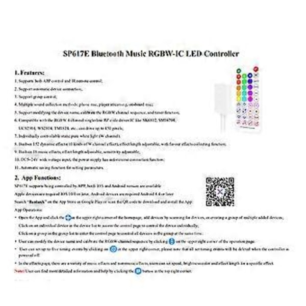 SP617E SK6812 RGBW Bluetooth Musikstyrenhet Inbyggd Mikrofon LED-Ljusremsa Styrenhet WS2814 TM1824