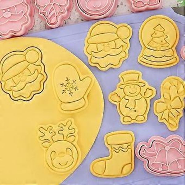 8 stycken söta jul-kakformar för bakning av kakor, kakformspress, jul-kakformssats, köksredskap, plast B(jul F)