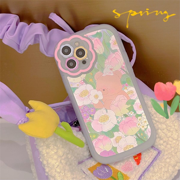 iPhone 13 Pro Max Skal Söt Söt Cartoon Björnt Telefonfodral Blomma