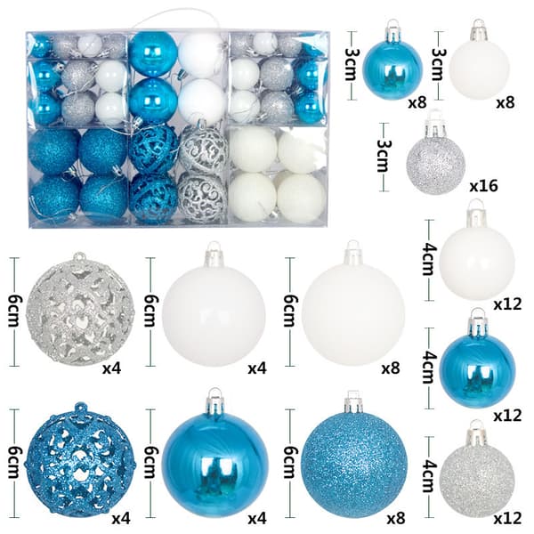100-delars julgranskulor, perfekt för att dekorera inomhusgranar (blå, vit och silver) Blue, White, and Silver