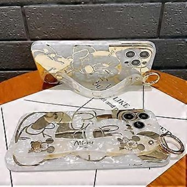 Tegneserieetui for iPhone 12 Pro Max, Søt Gyllen Mickey Glitter Bling Deksel med Metallkjede, Håndleddsstropp Stativ Myk TPU støtsikker Beskyttende