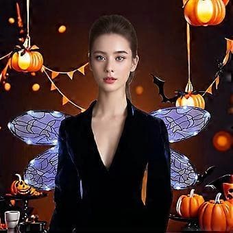Cicadevinge Guldsmedevinge Lysende Elvervinge LED Engelvinge Prinsessevinge Halloween Kostumevinge til Kvinder Piger Blå (Blå)