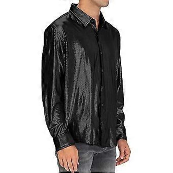 Herre Disco Skjorter Skinnende Langærmet Skjorte (XL Sort)