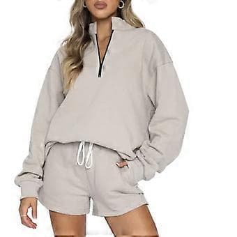 Dame 2-delt sæt Træningsdragt Crop Pullover Sweatshirt Joggingbukser Træningssæt lysegrå S(S lysegrå)
