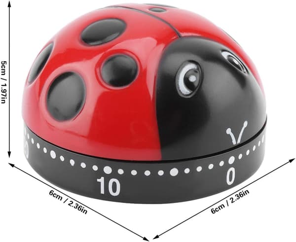 Rolig kökstimer, nyckelpiga form timer, 60 minuters nyckelpiga design kökstimer, mekanisk timer,