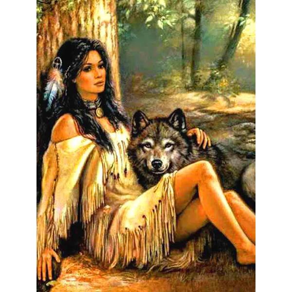 30 × 40 Femme avec loup diamant peinture (30 * 40, 1 pièce) Dia