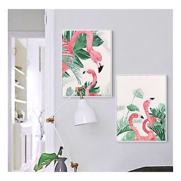 Wekity Flamingos i naturen väggkonst canvas print poster, enkel mode vattenfärg konst ritning dekoration för hem vardagsrum sovrum kontor och barn