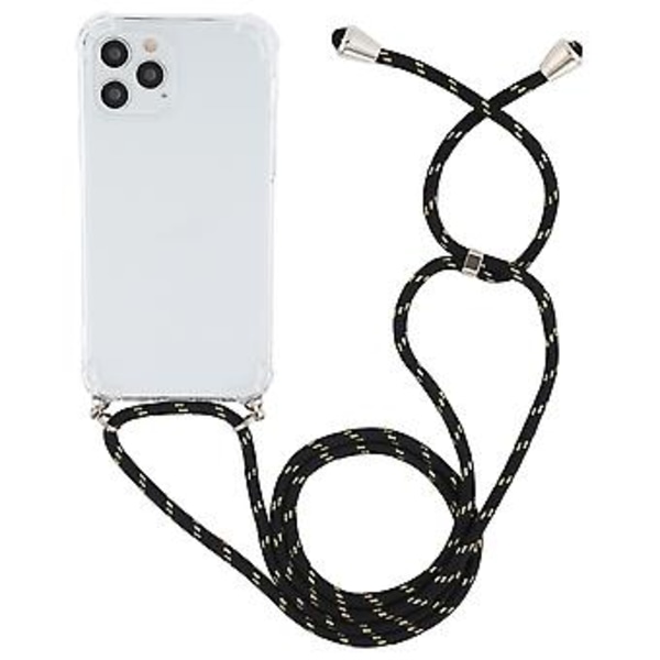 TPU-fodral med snodd för iPhone 15 Plus (Svart Guld)