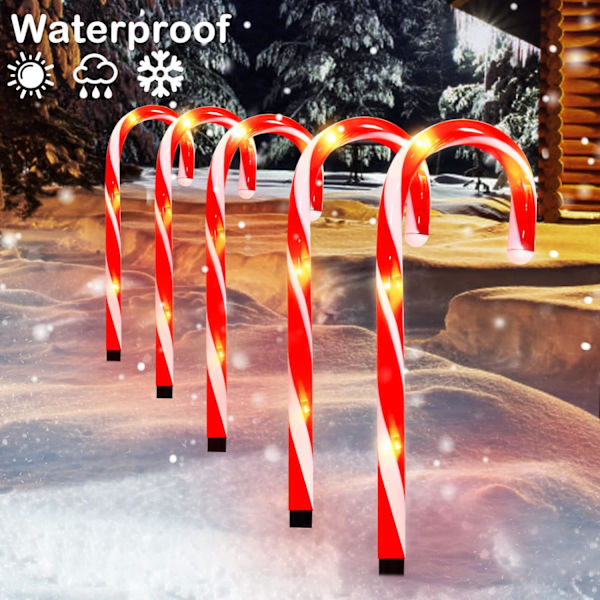 5 stk Candy Cane lyslenke, julelys LED Candy Cane, Illumina