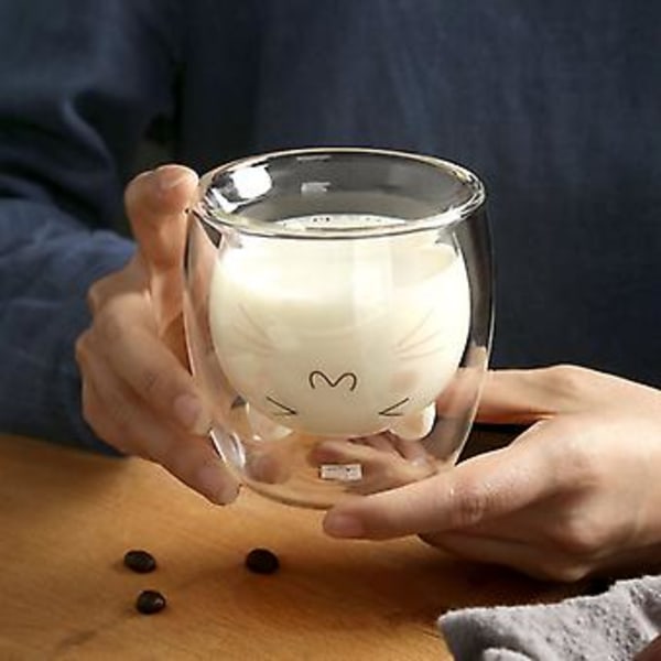 JUSCH Sød Kaffe Kop Kat Te Kop Mælk Dobbelt Lag Transparent Isoleret Glas Espresso Kop Sjov Gave (Kat Kop)(WZ1863)