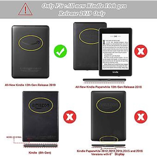 Etui for helt ny Kindle 2019 - Slank lærdeksel med automatisk søvn/våkne-funksjon, malt skall, beskyttende etui for Amazon helt ny Kindle (10. generasjon)