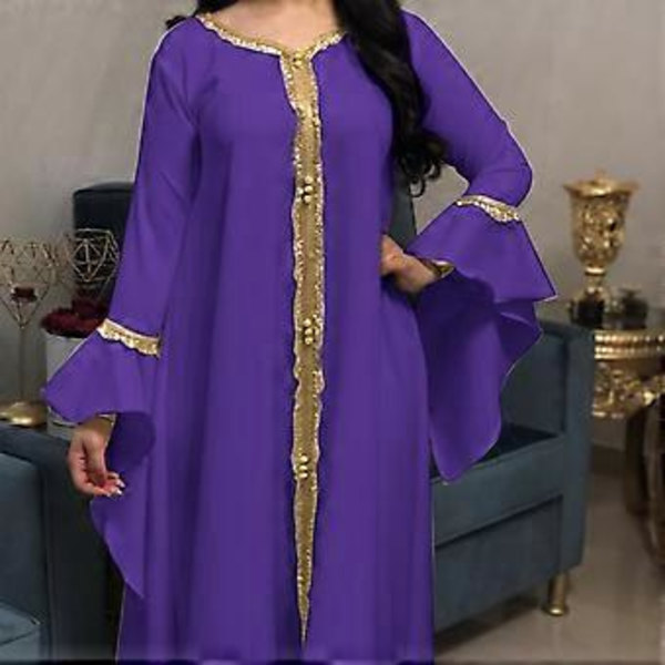 Dame Kaftan Kjole Flæseærme Kjole Fuld Længde Kåbe Islamisk Kaftan Kjole Dame Kåbe Bedekjole Hvid XL(XL Hvid)