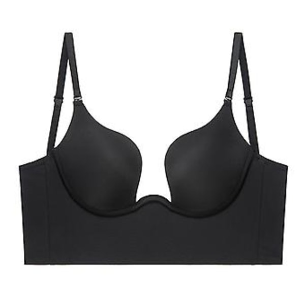 100% Ny, Dame U-formet Ryg Komfort Løfte BH Lav Ryg BH Rygløs BH (38-85AB Sort)