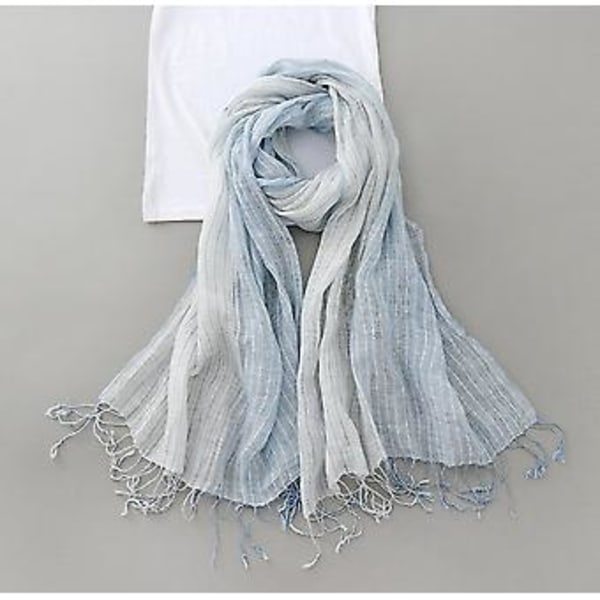 Sjal i bomull eller linne, lätt unisex-sjal, perfekt present till alla, ljusblå randig