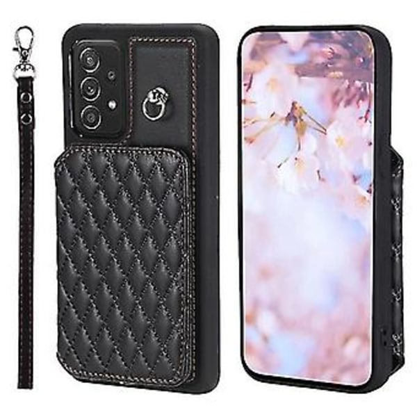 Til Samsung Galaxy A52 5g / 4g Grid Texture Kortpung Telefon Cover Med Snøre (sort) (Sort)